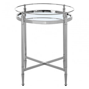 Zach Round Side Table, Aluminium, Brass, Mirrored Glass, Stainless Steel, Silver