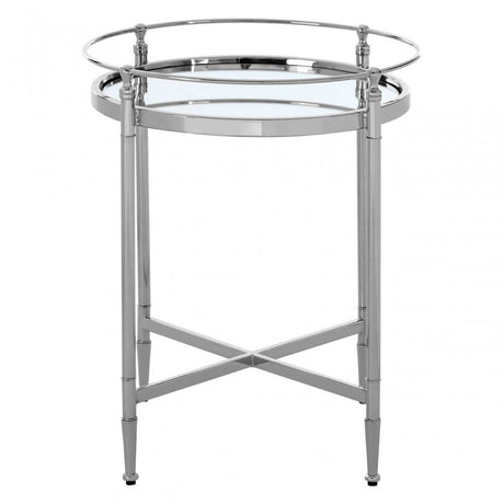 Zach Round Side Table, Aluminium, Brass, Mirrored Glass, Stainless Steel, Silver