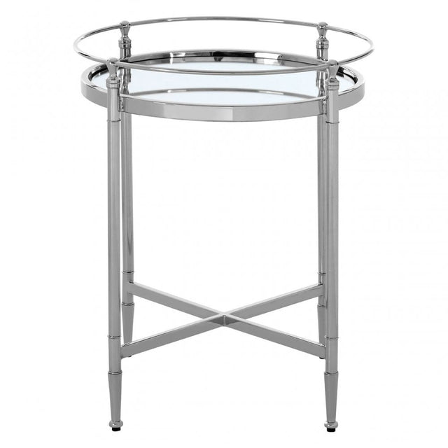 Zach Round Side Table, Aluminium, Brass, Mirrored Glass, Stainless Steel, Silver