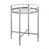 Zach Round Side Table, Aluminium, Brass, Mirrored Glass, Stainless Steel, Silver