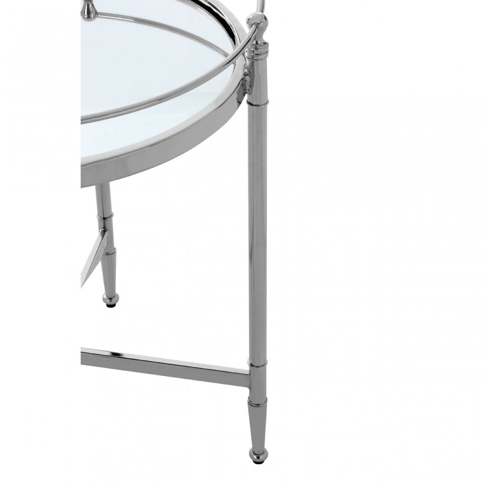 Zach Round Side Table, Aluminium, Brass, Mirrored Glass, Stainless Steel, Silver