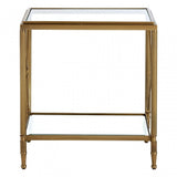 Hushie Rectangular Side Table, Aluminium, Brass, Glass, Iron, Mirrored Glass, Brass