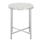 Eva Side Table, Marble, Stainless Steel, White