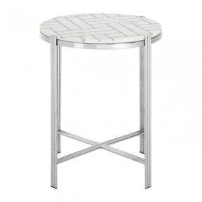Eva Side Table, Marble, Stainless Steel, White