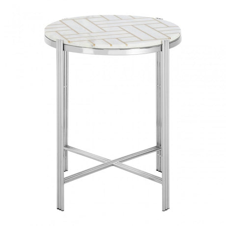 Eva Side Table, Marble, Stainless Steel, White