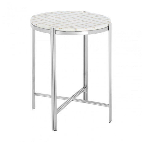 Eva Side Table, Marble, Stainless Steel, White