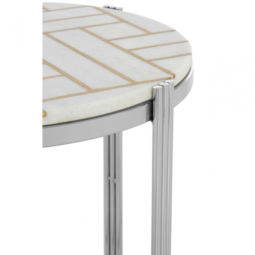 Eva Side Table, Marble, Stainless Steel, White