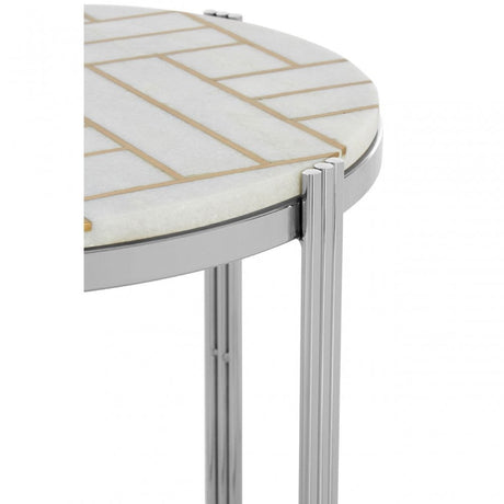 Eva Side Table, Marble, Stainless Steel, White