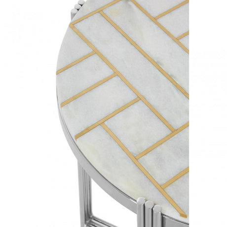 Eva Side Table, Marble, Stainless Steel, White