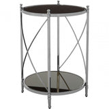 Hoffmann Round Side Table, Aluminium, Mirrored Glass, Stainless Steel, Black