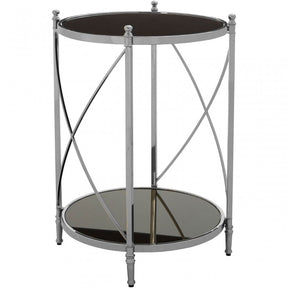 Hoffmann Round Side Table, Aluminium, Mirrored Glass, Stainless Steel, Black