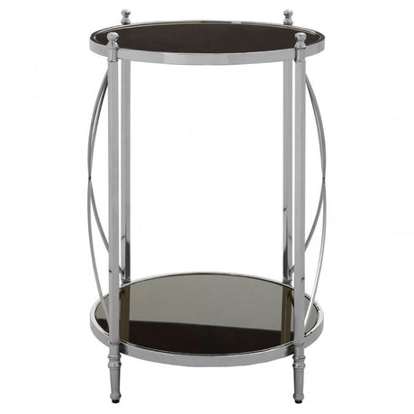 Hoffmann Round Side Table, Aluminium, Mirrored Glass, Stainless Steel, Black