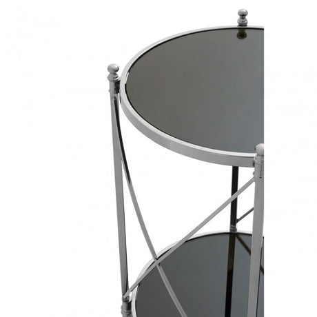 Hoffmann Round Side Table, Aluminium, Mirrored Glass, Stainless Steel, Black