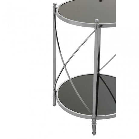 Hoffmann Round Side Table, Aluminium, Mirrored Glass, Stainless Steel, Black