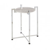 White Marble Side Table with Chrome Base, Marble, White