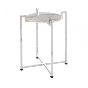 White Marble Side Table with Chrome Base, Marble, White