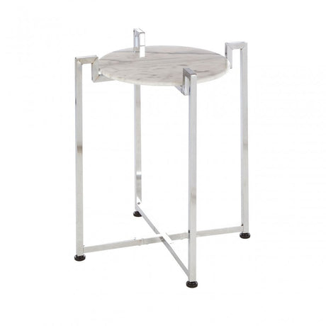 White Marble Side Table with Chrome Base, Marble, White