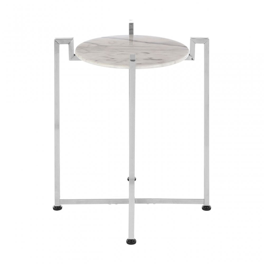 White Marble Side Table with Chrome Base, Marble, White