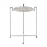 White Marble Side Table with Chrome Base, Marble, White