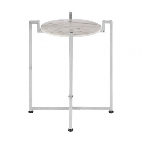White Marble Side Table with Chrome Base, Marble, White