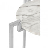 White Marble Side Table with Chrome Base, Marble, White