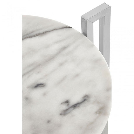 White Marble Side Table with Chrome Base, Marble, White