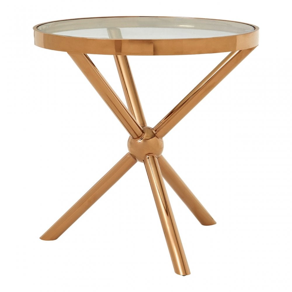 Donal Round / Rose Gold Side Table, Steel, Tempered Glass, Rose Gold