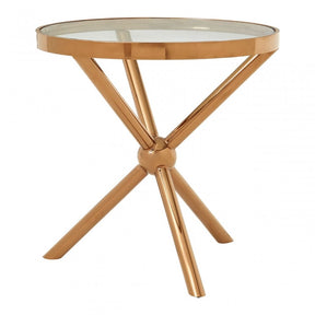 Donal Round / Rose Gold Side Table, Steel, Tempered Glass, Rose Gold