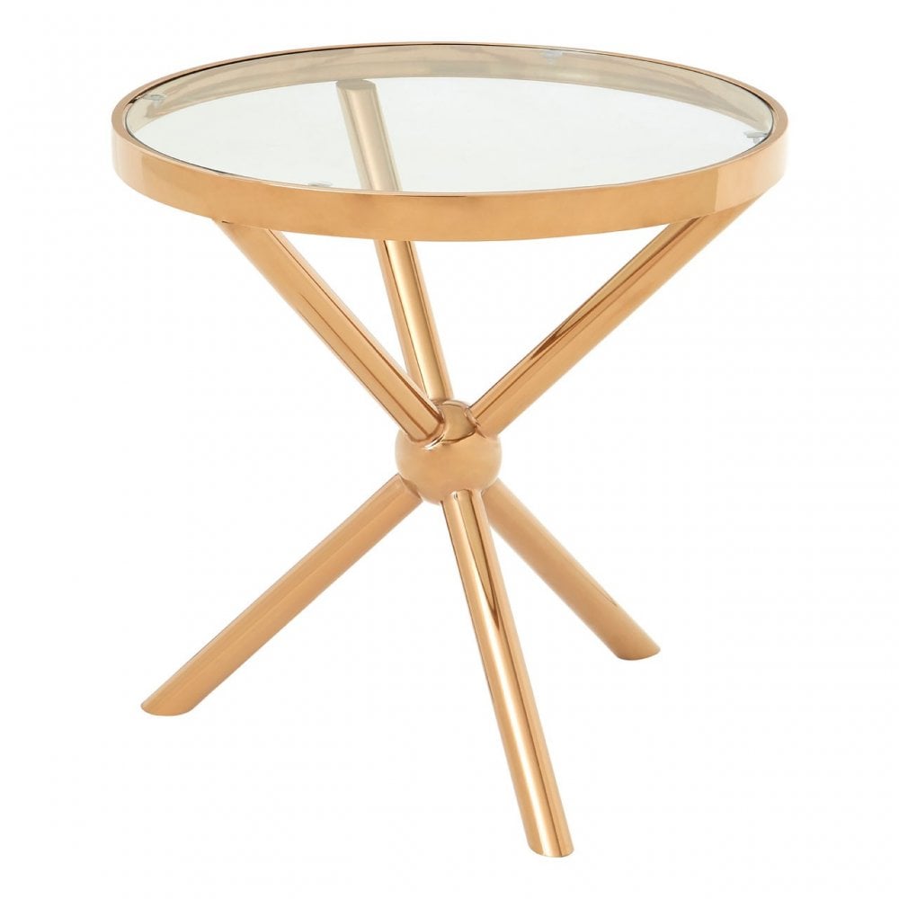Donal Round / Rose Gold Side Table, Steel, Tempered Glass, Rose Gold