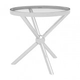 Donal Round / Silver Side Table, Steel, Tempered Glass, Silver