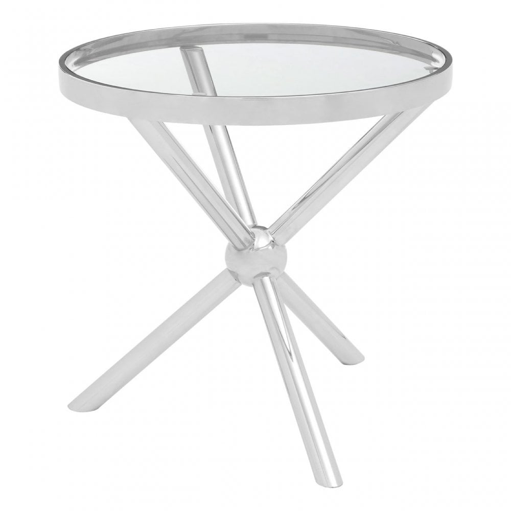 Donal Round / Silver Side Table, Steel, Tempered Glass, Silver