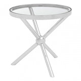 Donal Round / Silver Side Table, Steel, Tempered Glass, Silver