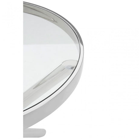 Donal Round / Silver Side Table, Steel, Tempered Glass, Silver