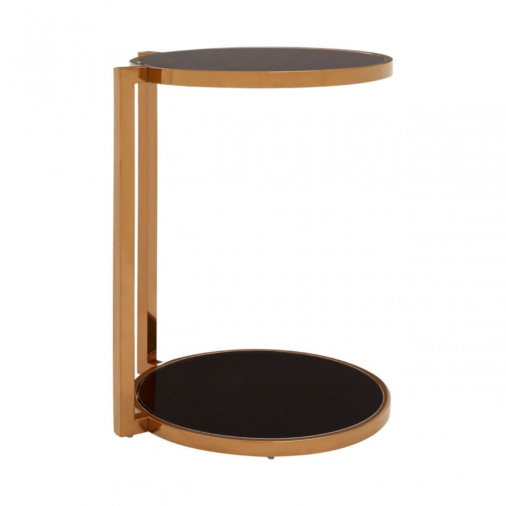 Donal 2 Tier Side Table, Steel, Tempered Glass, Gold