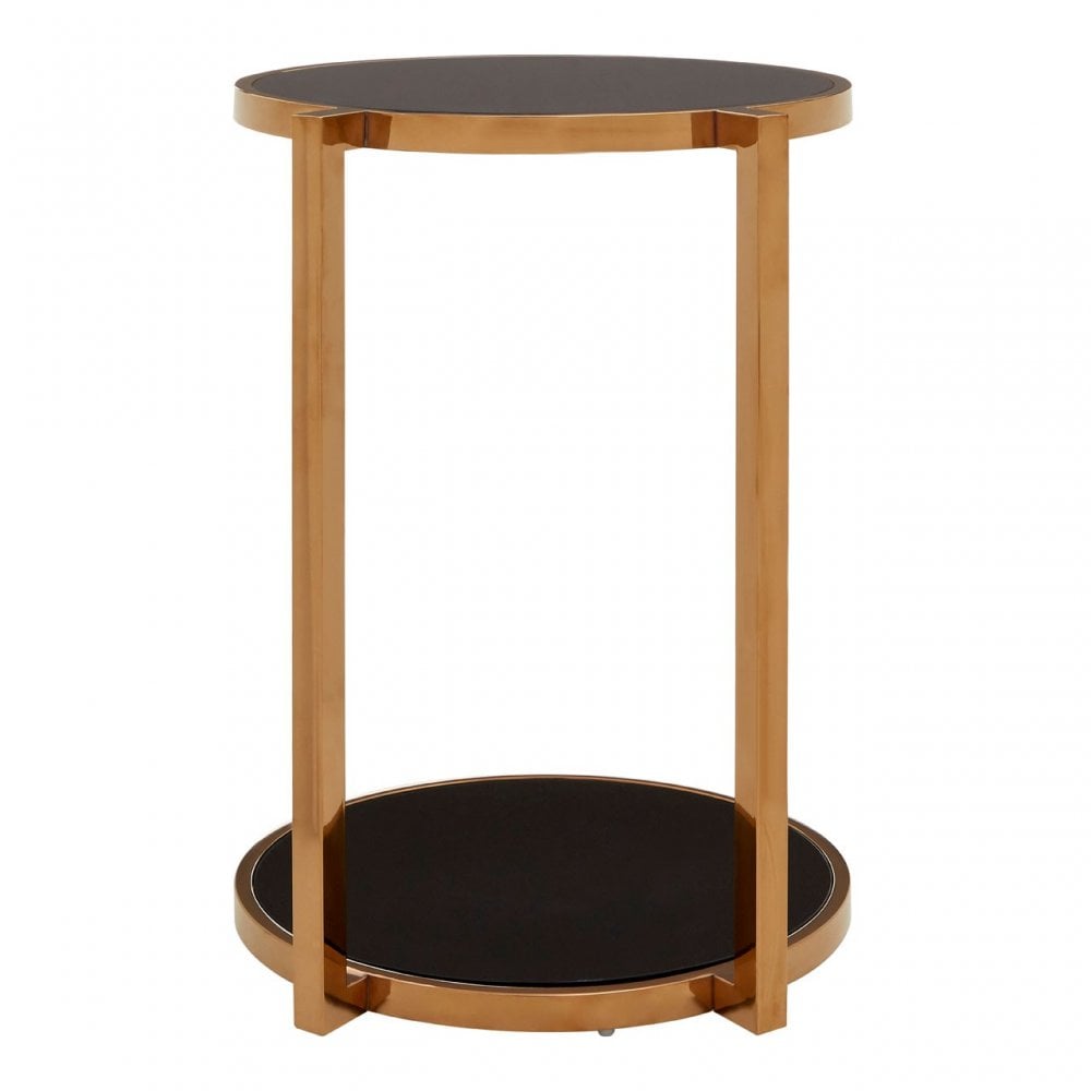 Donal 2 Tier Side Table, Steel, Tempered Glass, Gold