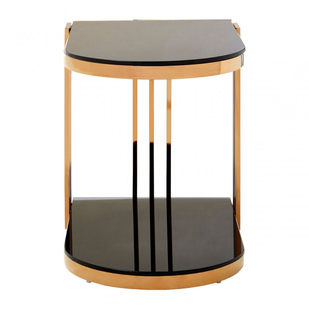 Donal Rose Gold / U-Shaped Side Table, Steel, Tempered Glass, Rose Gold