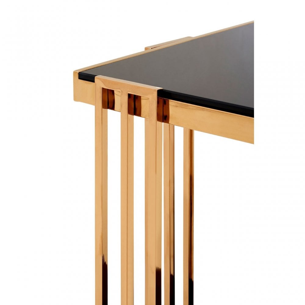 Donal Rose Gold / U-Shaped Side Table, Steel, Tempered Glass, Rose Gold