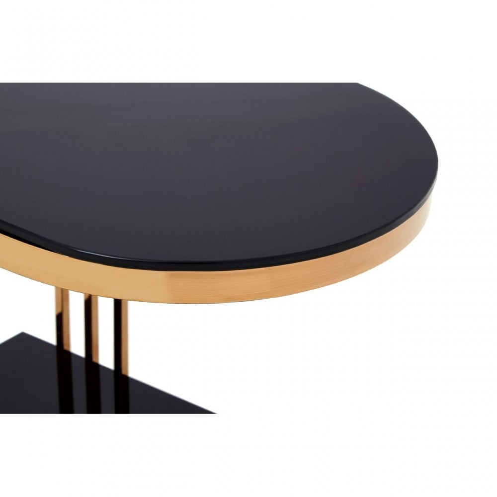 Donal Rose Gold / U-Shaped Side Table, Steel, Tempered Glass, Rose Gold