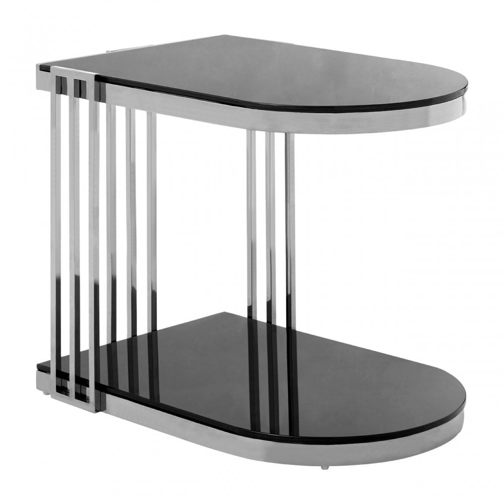 Donal Silver / U-Shaped Side Table, Steel, Tempered Glass, Silver