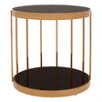 Donal Rose Gold Cage Design Side Table, Stainless Steel, Glass, Rose Gold