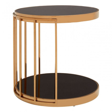 Donal Rose Gold Cage Design Side Table, Stainless Steel, Glass, Rose Gold