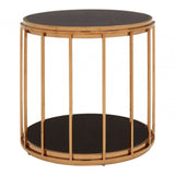 Donal Rose Gold Cage Design Side Table, Stainless Steel, Glass, Rose Gold