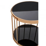 Donal Rose Gold Cage Design Side Table, Stainless Steel, Glass, Rose Gold