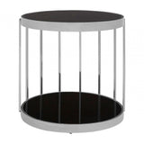 Donal Silver Cage Design Side Table, Steel, Tempered Glass, Silver