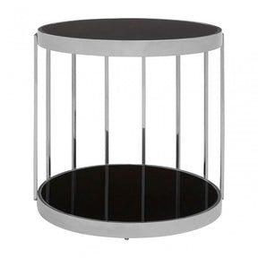 Donal Silver Cage Design Side Table, Steel, Tempered Glass, Silver
