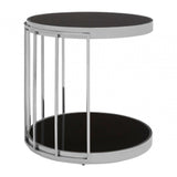 Donal Silver Cage Design Side Table, Steel, Tempered Glass, Silver