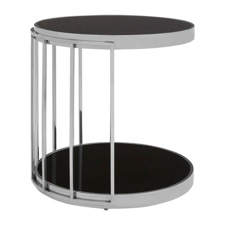 Donal Silver Cage Design Side Table, Steel, Tempered Glass, Silver