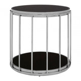 Donal Silver Cage Design Side Table, Steel, Tempered Glass, Silver