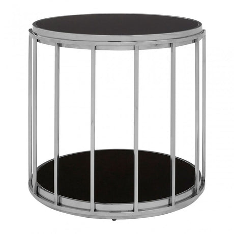Donal Silver Cage Design Side Table, Steel, Tempered Glass, Silver