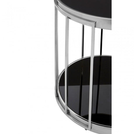 Donal Silver Cage Design Side Table, Steel, Tempered Glass, Silver